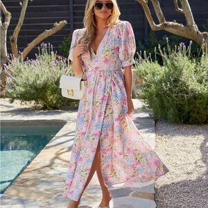 Vici Pink Floral Wrap Maxi Dress Sz S NWOT